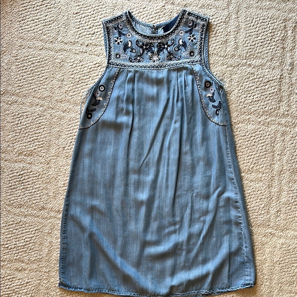 Blue Rain Embroidered Sleeveless Denim Dress XXS